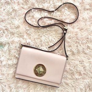 Blush pink Kate spade cross body with silver hardware